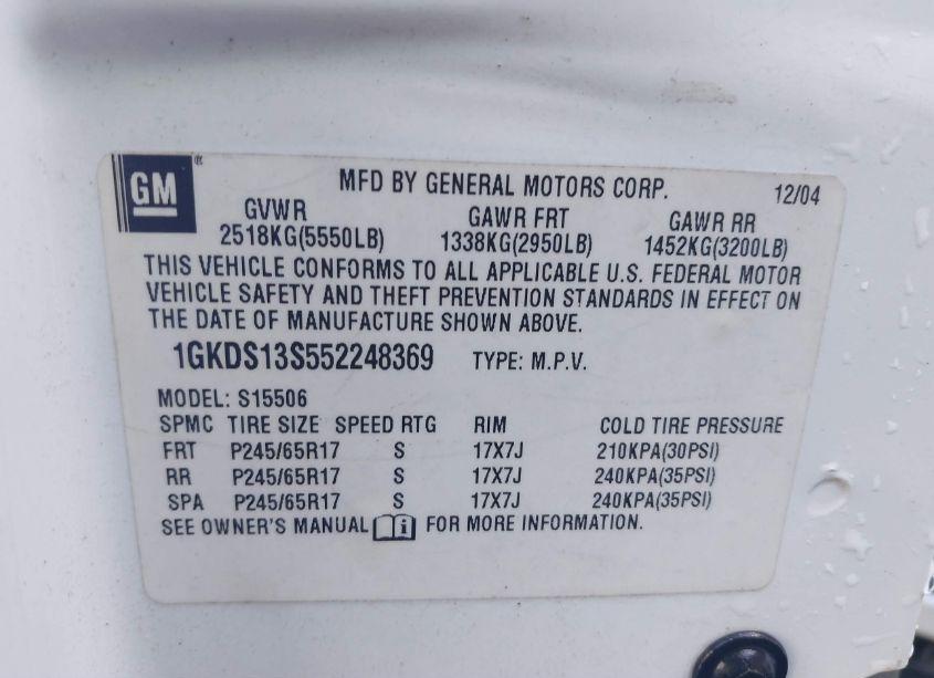 Photo 9 of 2005 Gmc Envoy (VIN 1GKDS13S552248369)