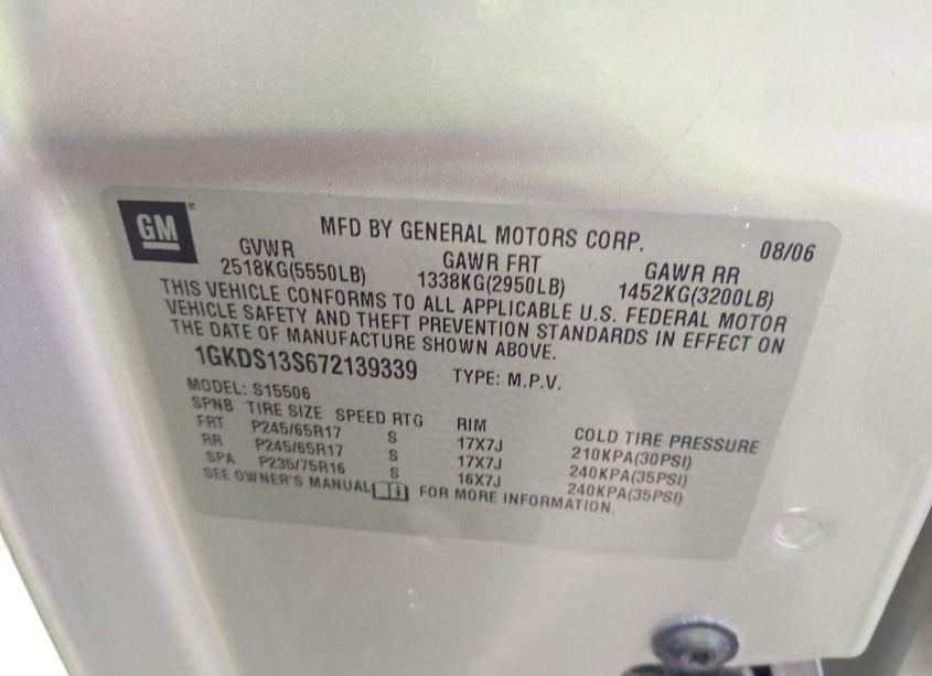 Photo 9 of 2007 Gmc Envoy SLT (VIN 1GKDS13S672139339)