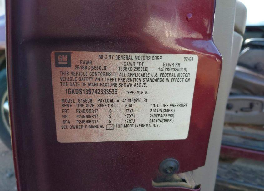 Photo 9 of 2004 Gmc Envoy SLT (VIN 1GKDS13S742333535)
