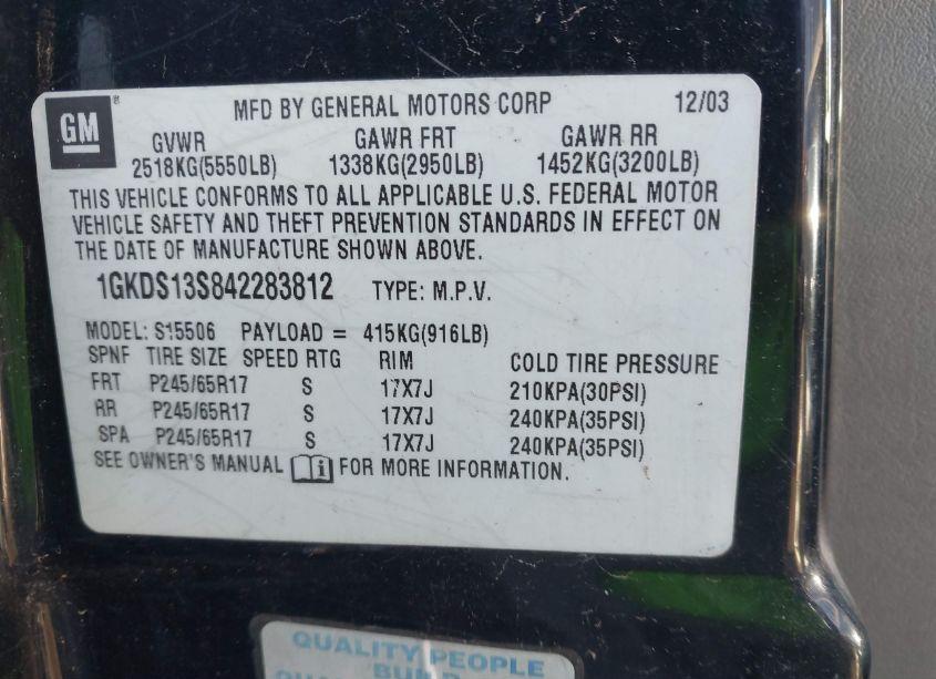 Photo 9 of 2004 Gmc Envoy SLT (VIN 1GKDS13S842283812)