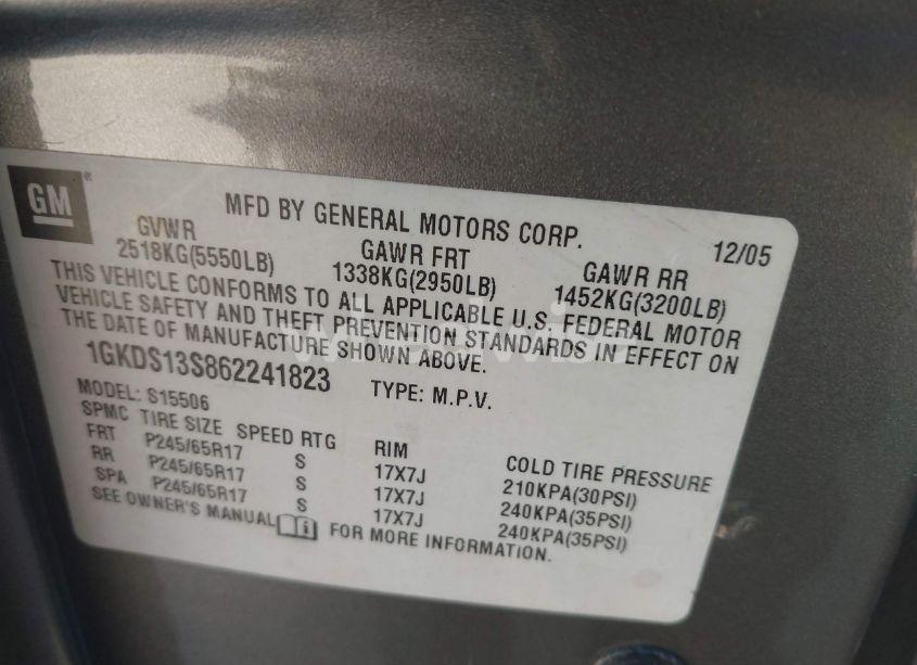 Photo 9 of 2006 Gmc Envoy SLE (VIN 1GKDS13S862241823)