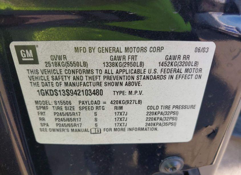 Photo 9 of 2004 Gmc Envoy SLT (VIN 1GKDS13S942103480)