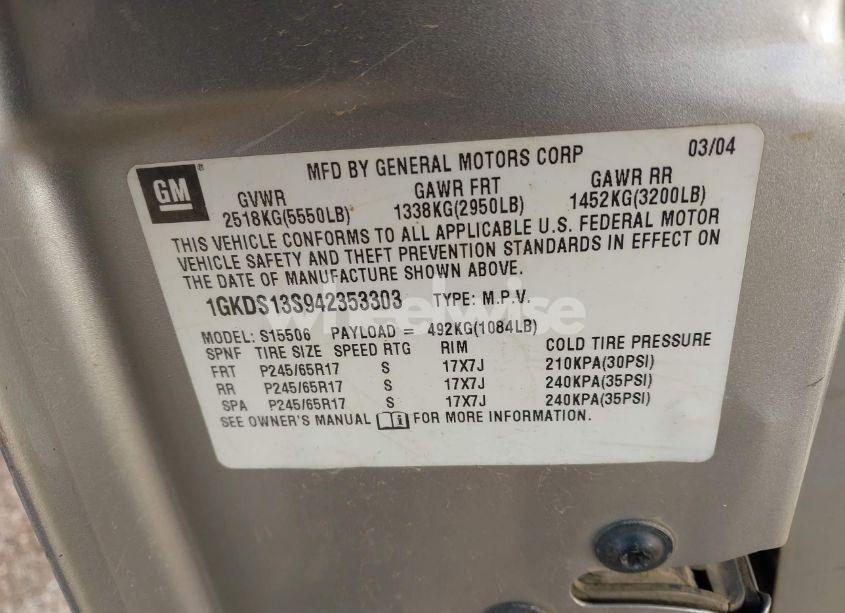 Photo 9 of 2004 Gmc Envoy SLE (VIN 1GKDS13S942353303)