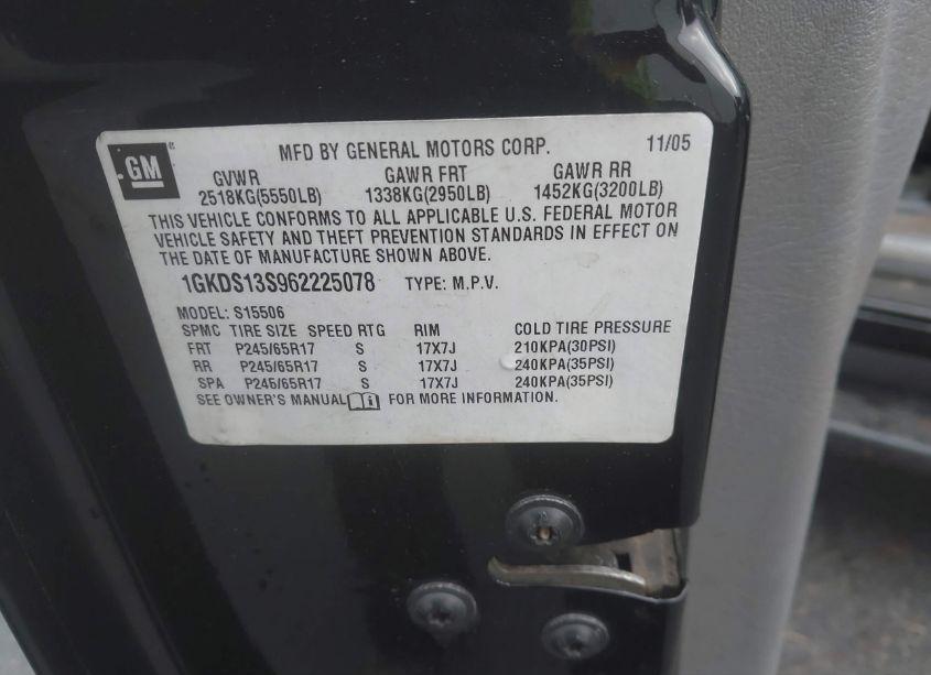 Photo 9 of 2006 Gmc Envoy SLT (VIN 1GKDS13S962225078)