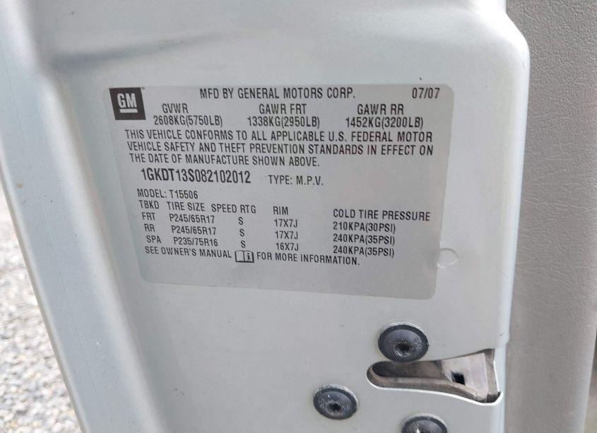 Photo 9 of 2008 Gmc Envoy SLE (VIN 1GKDT13S082102012)