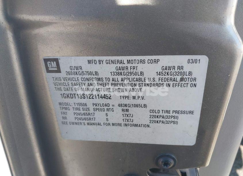 Photo 9 of 2002 Gmc Envoy SLT (VIN 1GKDT13S122114452)