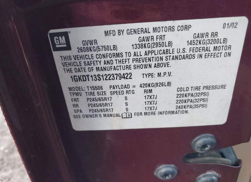 Photo 9 of 2002 Gmc Envoy SLT (VIN 1GKDT13S122379422)