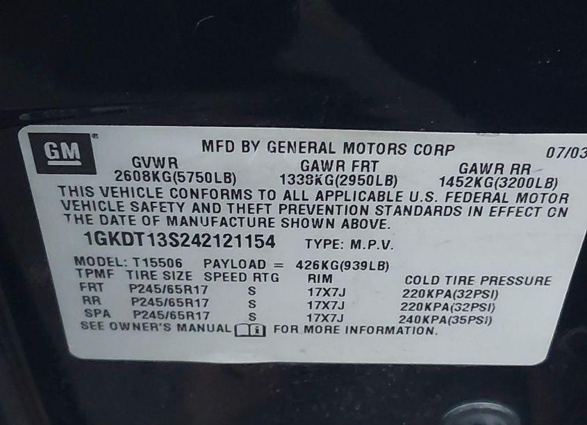 Photo 9 of 2004 Gmc Envoy SLT (VIN 1GKDT13S242121154)