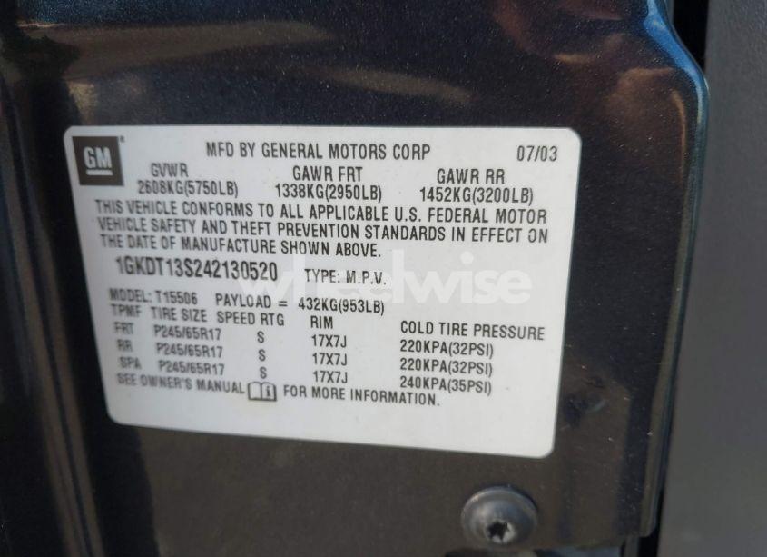 Photo 9 of 2004 Gmc Envoy SLT (VIN 1GKDT13S242130520)