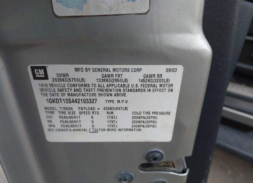 Photo 9 of 2004 Gmc Envoy SLE (VIN 1GKDT13S442193327)