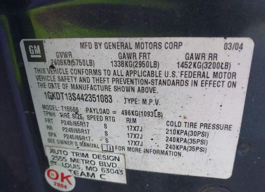 Photo 9 of 2004 Gmc Envoy SLE (VIN 1GKDT13S442351083)