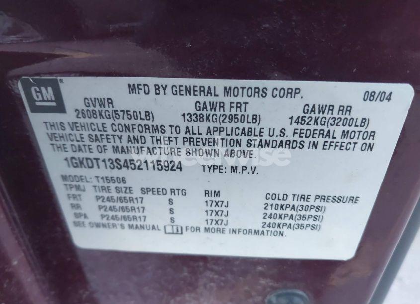 Photo 9 of 2005 Gmc Envoy SLE (VIN 1GKDT13S452115924)