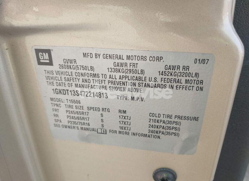 Photo 9 of 2007 Gmc Envoy SLE (VIN 1GKDT13S472214813)