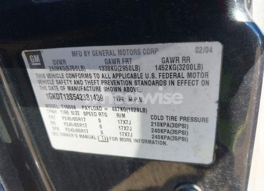 Photo 9 of 2004 Gmc Envoy SLT (VIN 1GKDT13S542331439)