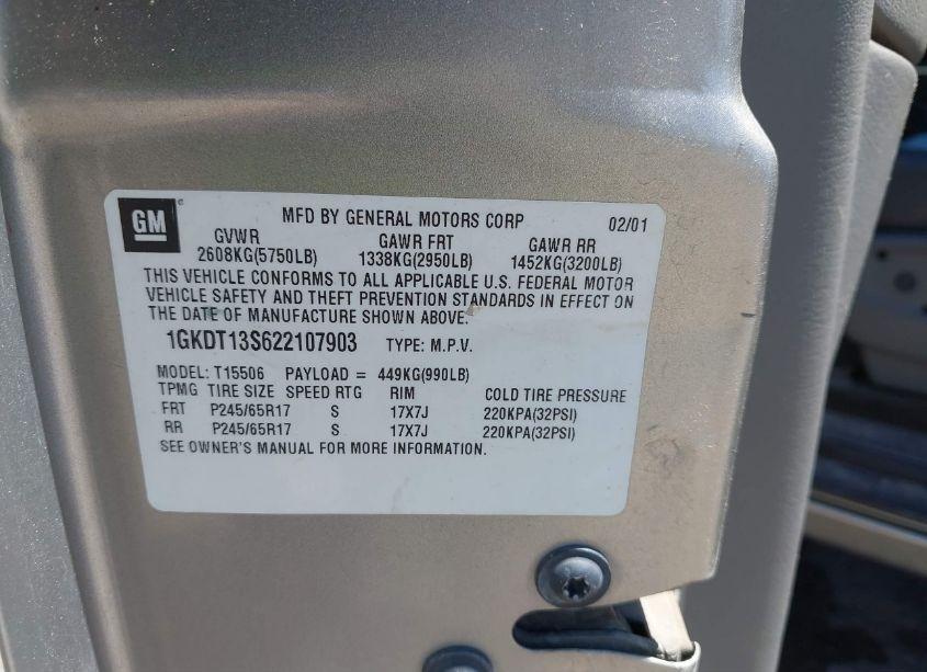 Photo 9 of 2002 Gmc Envoy SLT (VIN 1GKDT13S622107903)