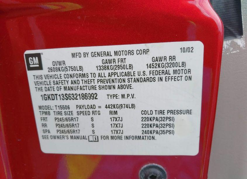Photo 9 of 2003 Gmc Envoy SLT (VIN 1GKDT13S632186992)