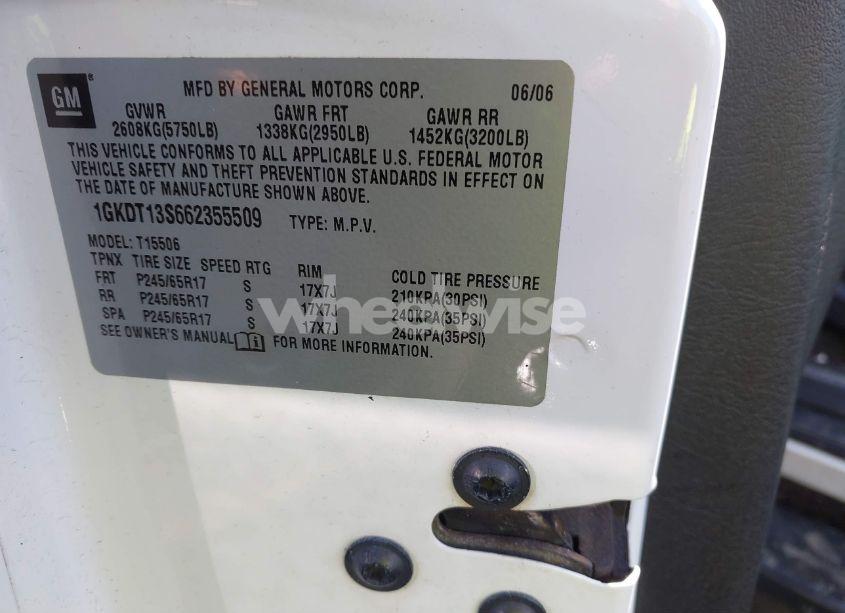 Photo 9 of 2006 Gmc Envoy SLT (VIN 1GKDT13S662355509)