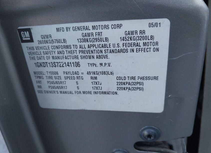 Photo 9 of 2002 Gmc Envoy SLT (VIN 1GKDT13S722141106)