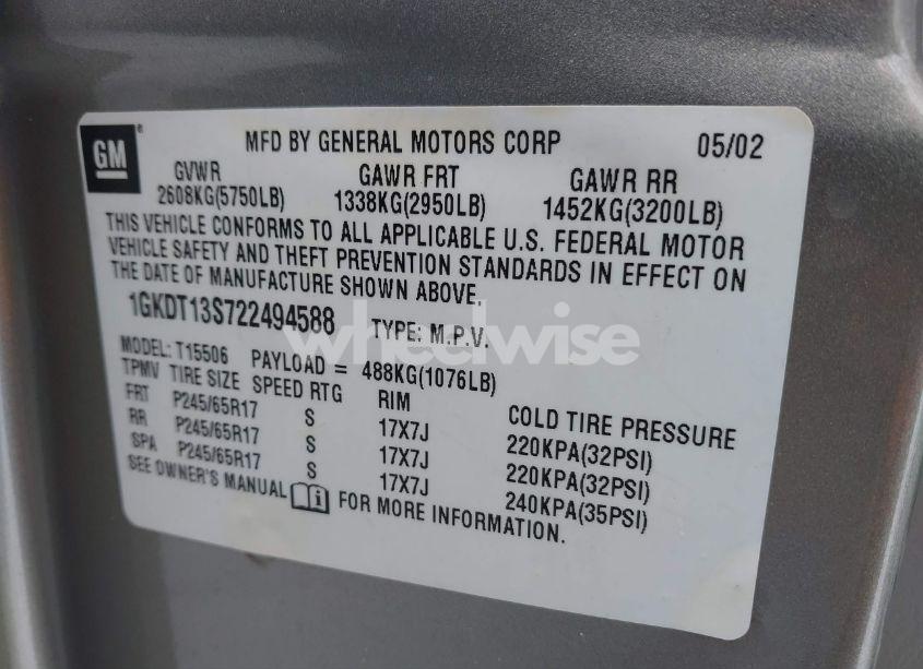 Photo 9 of 2002 Gmc Envoy SLE (VIN 1GKDT13S722494588)
