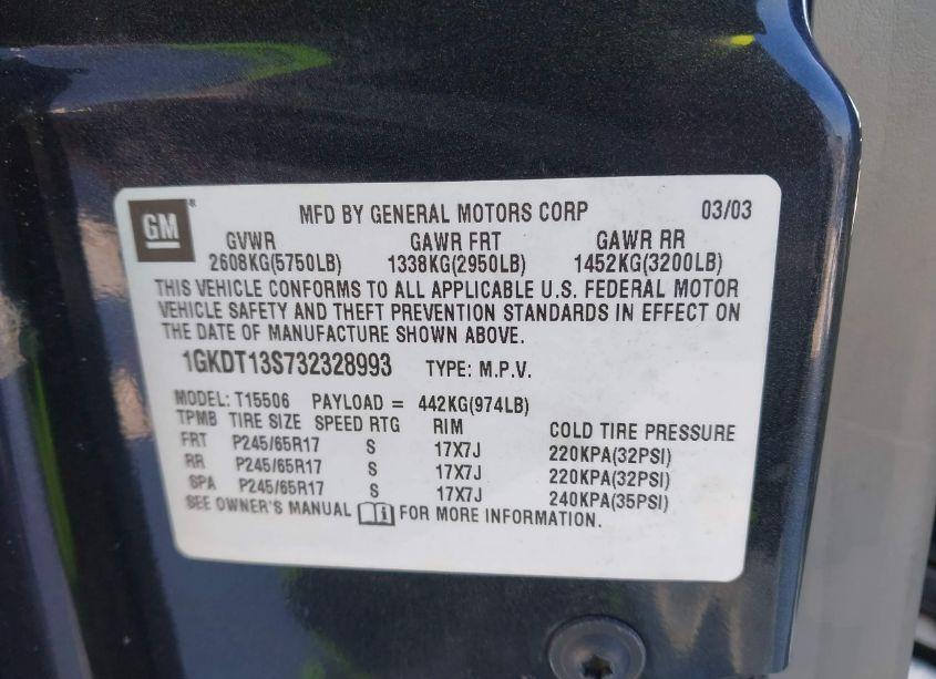 Photo 9 of 2003 Gmc Envoy SLT (VIN 1GKDT13S732328993)