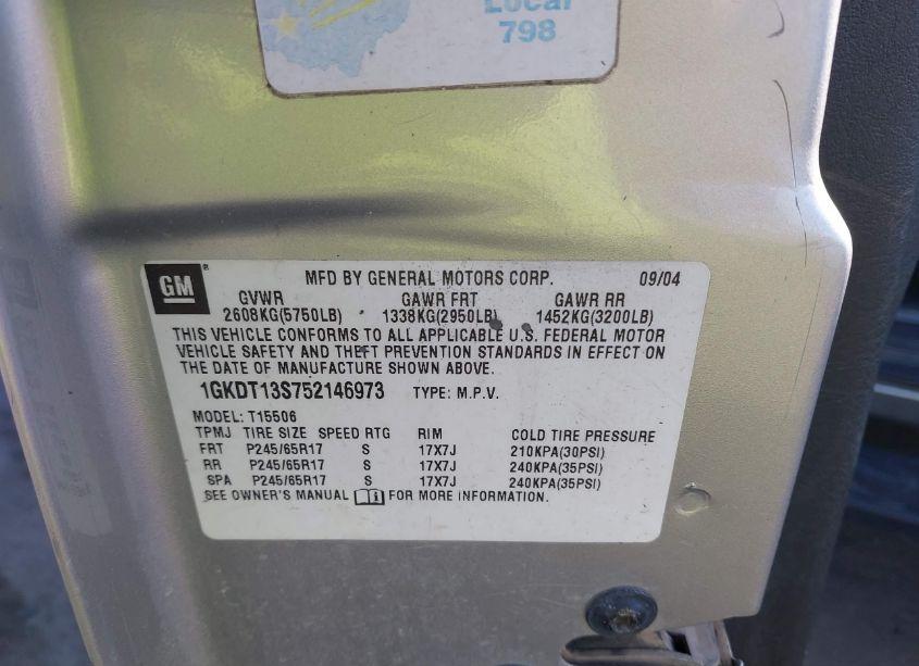 Photo 9 of 2005 Gmc Envoy SLE (VIN 1GKDT13S752146973)