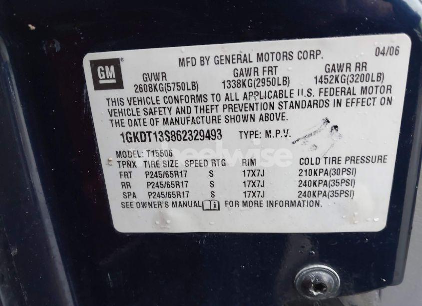 Photo 9 of 2006 Gmc Envoy SLT (VIN 1GKDT13S862329493)