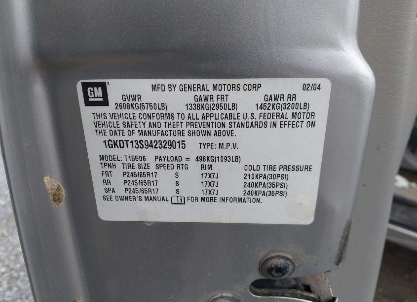 Photo 9 of 2004 Gmc Envoy SLE (VIN 1GKDT13S942329015)