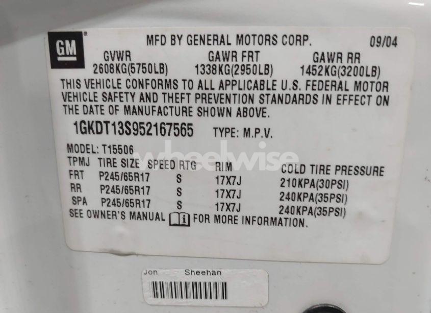 Photo 9 of 2005 Gmc Envoy (VIN 1GKDT13S952167565)