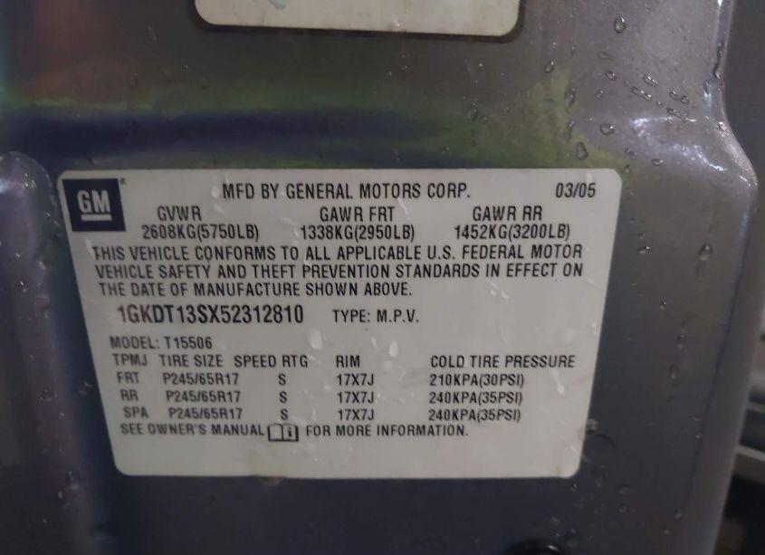 Photo 9 of 2005 Gmc Envoy SLT (VIN 1GKDT13SX52312810)