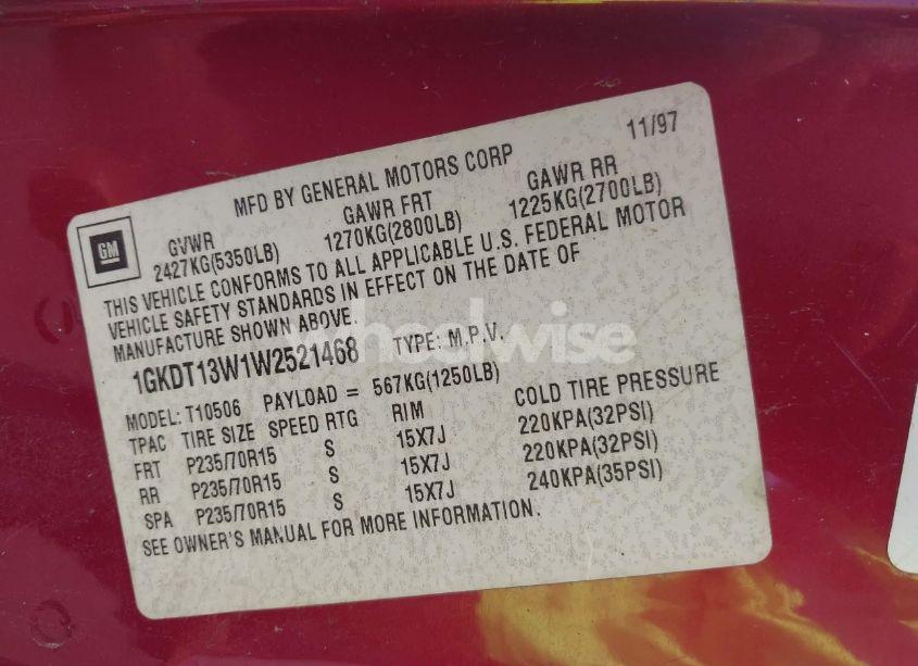 Photo 9 of 1998 Gmc Jimmy SLE (VIN 1GKDT13W1W2521468)