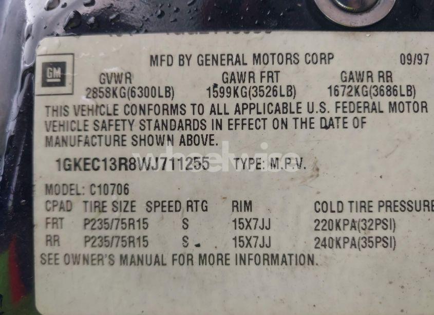 Photo 9 of 1998 Gmc Yukon SLT (VIN 1GKEC13R8WJ711255)