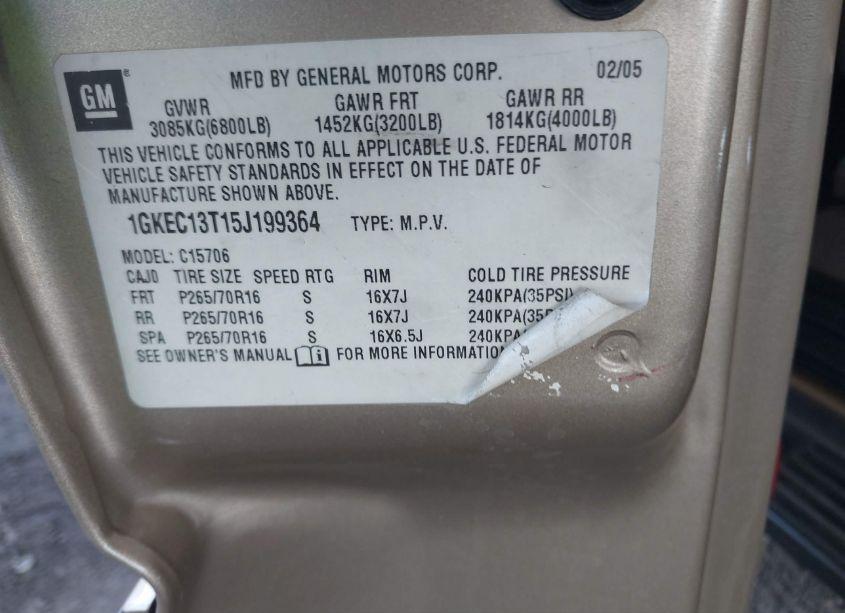 Photo 9 of 2005 Gmc Yukon SLE (VIN 1GKEC13T15J199364)