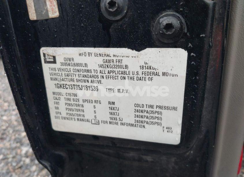 Photo 9 of 2005 Gmc Yukon SLE (VIN 1GKEC13T85J181539)