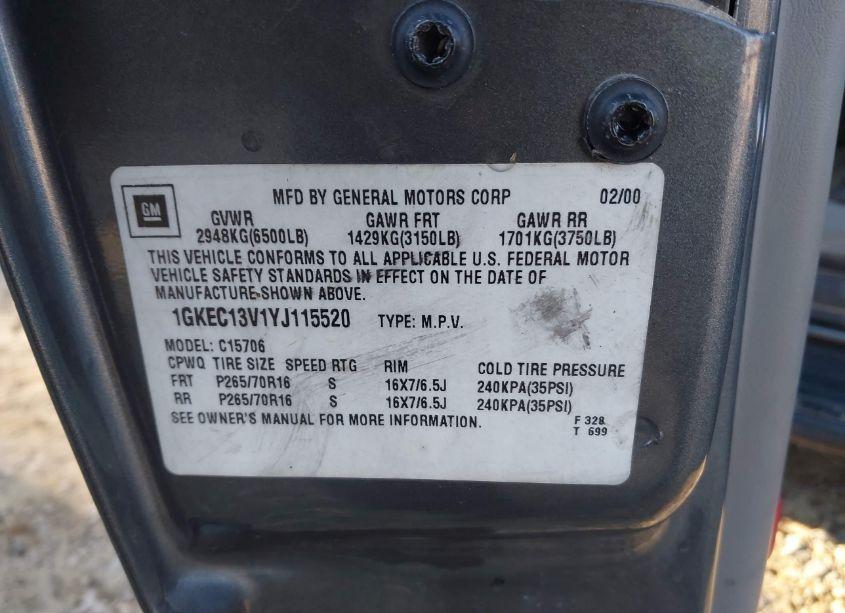 Photo 9 of 2000 Gmc Yukon SLE (VIN 1GKEC13V1YJ115520)