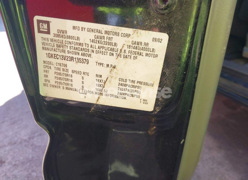 Photo 9 of 2003 Gmc Yukon SLT (VIN 1GKEC13V23R135379)