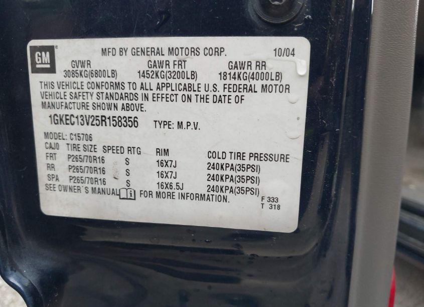Photo 9 of 2005 Gmc Yukon SLE (VIN 1GKEC13V25R158356)