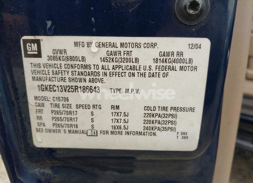 Photo 9 of 2005 Gmc Yukon SLT (VIN 1GKEC13V25R186643)