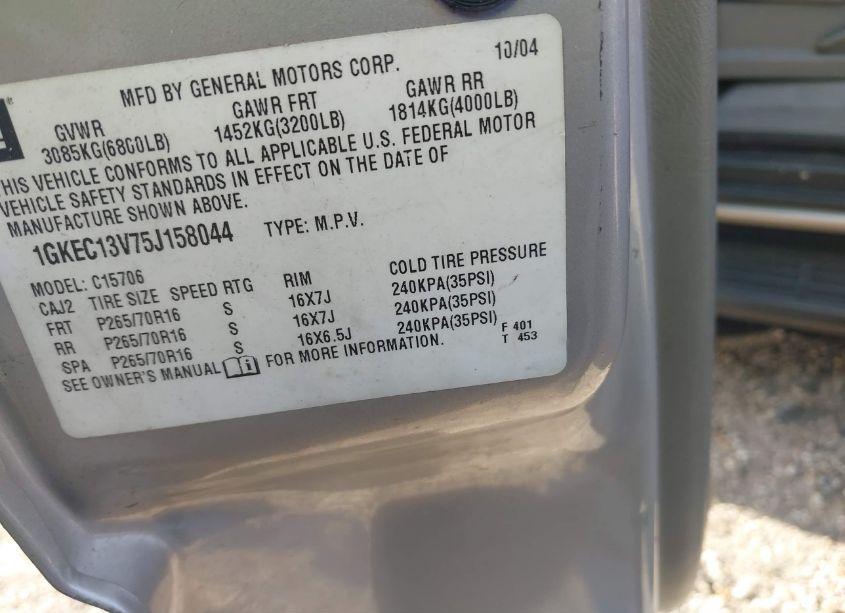 Photo 9 of 2005 Gmc Yukon SLE (VIN 1GKEC13V75J158044)