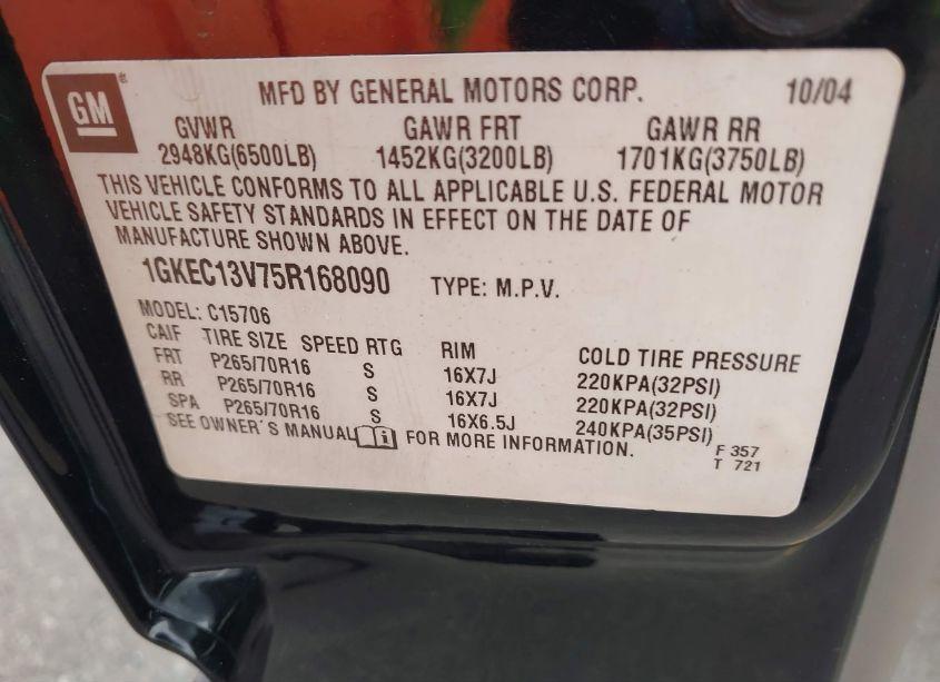 Photo 9 of 2005 Gmc Yukon SLE (VIN 1GKEC13V75R168090)