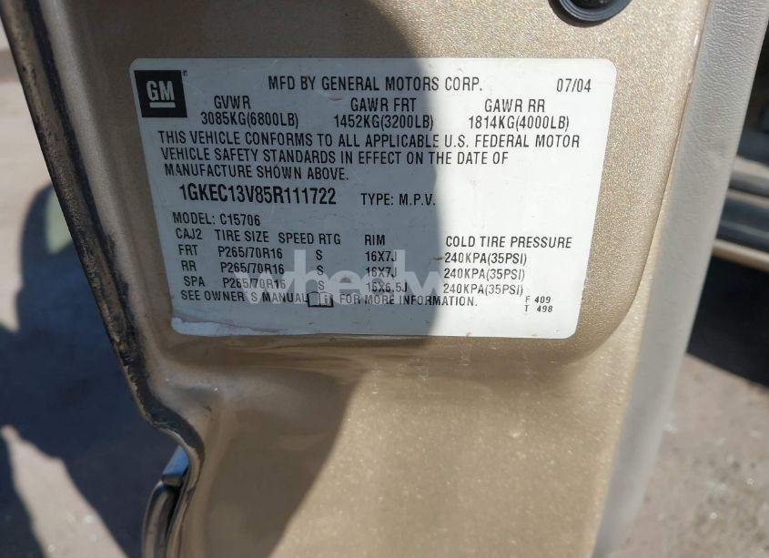 Photo 9 of 2005 Gmc Yukon SLE (VIN 1GKEC13V85R111722)