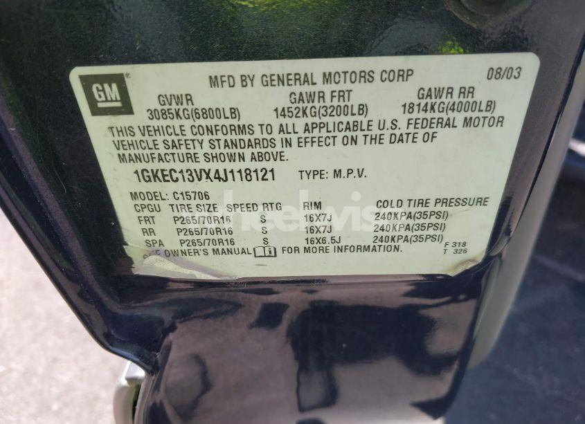 Photo 9 of 2004 Gmc Yukon SLE (VIN 1GKEC13VX4J118121)