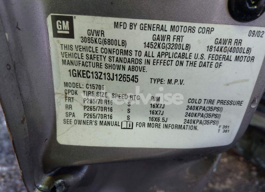 Photo 9 of 2003 Gmc Yukon SLT (VIN 1GKEC13Z13J126545)