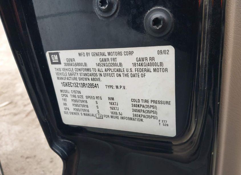 Photo 9 of 2003 Gmc Yukon SLT (VIN 1GKEC13Z13R128541)