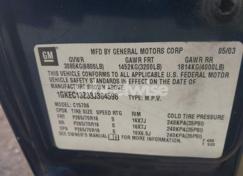 Photo 9 of 2003 Gmc Yukon SLT (VIN 1GKEC13Z33J304598)