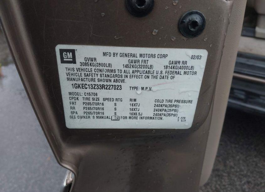 Photo 9 of 2003 Gmc Yukon SLT (VIN 1GKEC13Z33R227023)