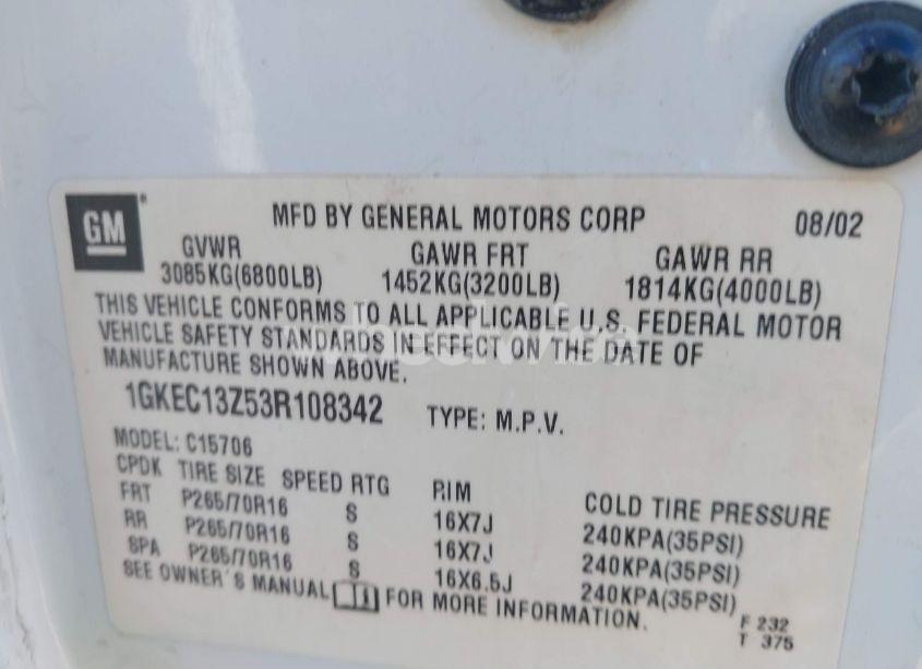 Photo 9 of 2003 Gmc Yukon SLT (VIN 1GKEC13Z53R108342)