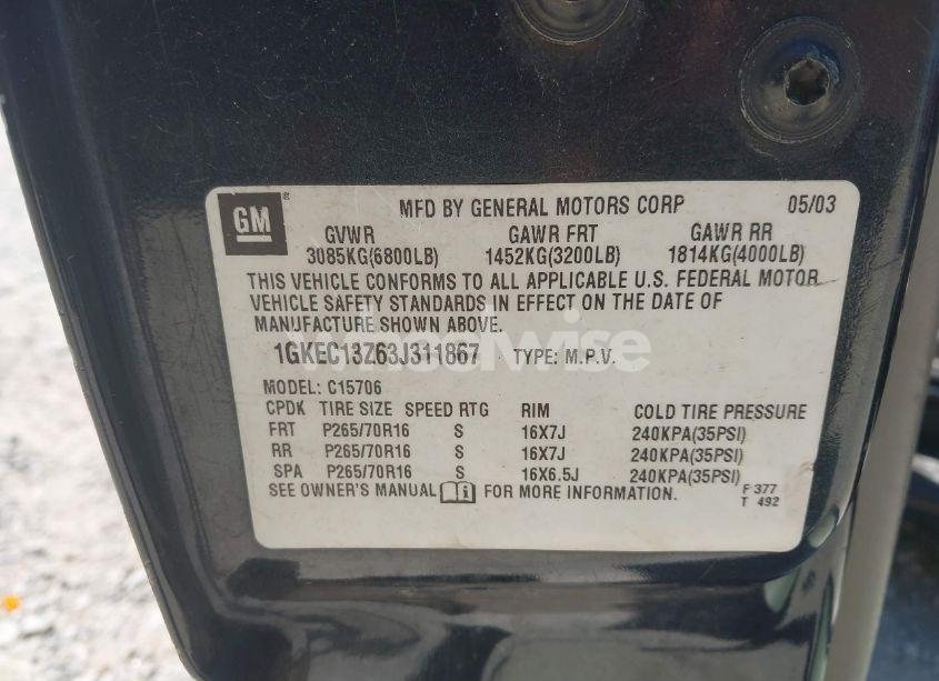 Photo 9 of 2003 Gmc Yukon SLT (VIN 1GKEC13Z63J311867)