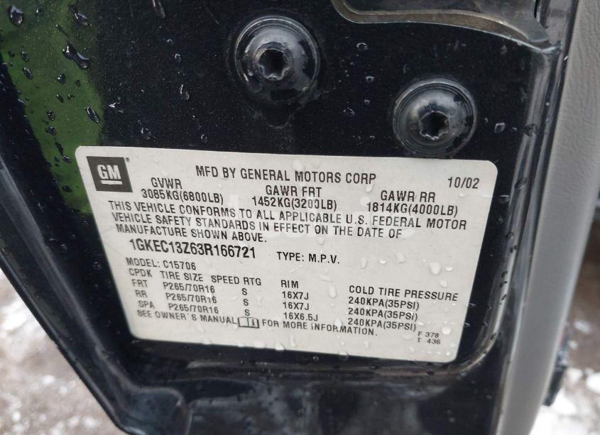 Photo 9 of 2003 Gmc Yukon SLE (VIN 1GKEC13Z63R166721)