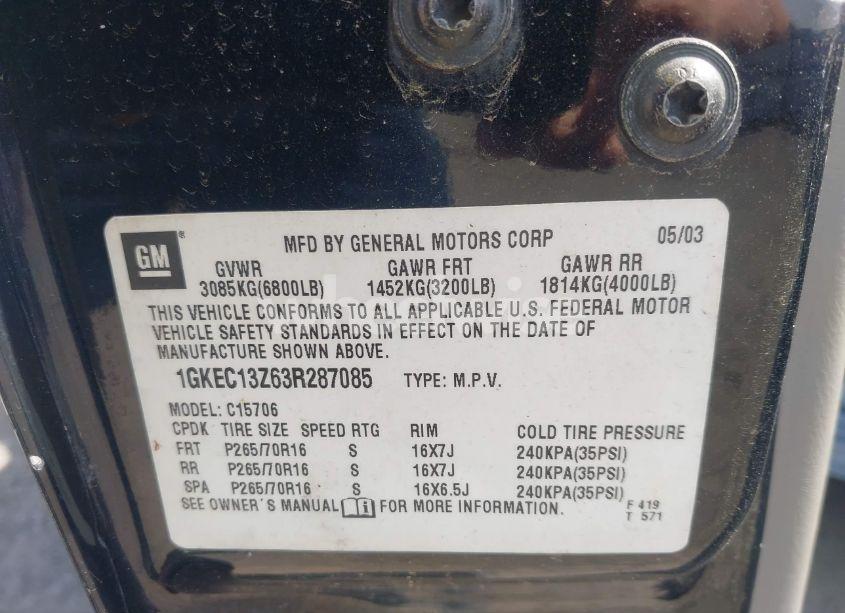 Photo 9 of 2003 Gmc Yukon SLT (VIN 1GKEC13Z63R287085)