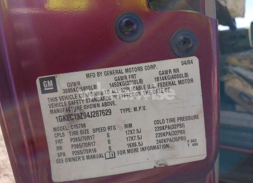 Photo 9 of 2004 Gmc Yukon SLT (VIN 1GKEC13Z94J287629)